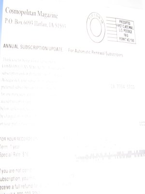 Cosmo Magazine subscription card
